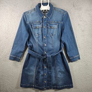 Bebe Denim Jean Button Front Belted Dress Shirt Dress 3/4 Sleeve Size L